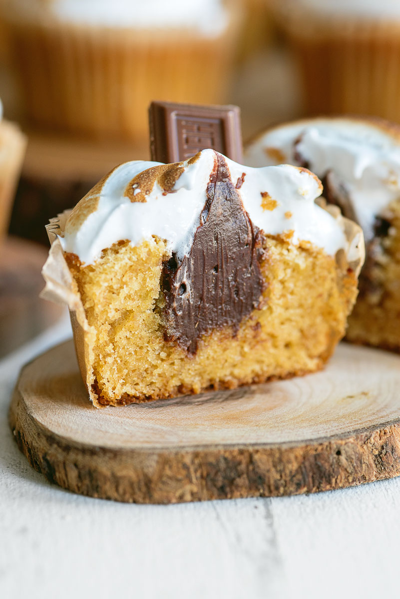 Stuffed S'mores Cupcakes Recipe with Toasted Marshmallow Frosting